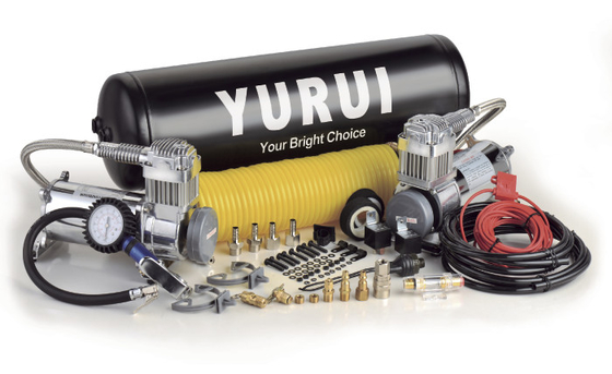 Hệ thống không khí trên máy bay kép DC12v Chrom Black Tank không khí chống nước Máy nén lưng không khí bơm nhanh